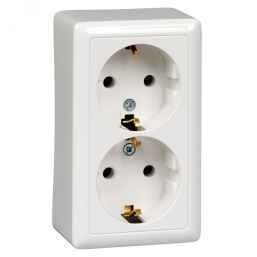 ХИТ Розетка двойная наружная белая с заземлением без шторок 16А 250В RA16-238-B 